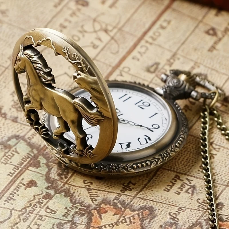 

Bronze Nostalgia Embossed Hollow Horse Pocket Watch