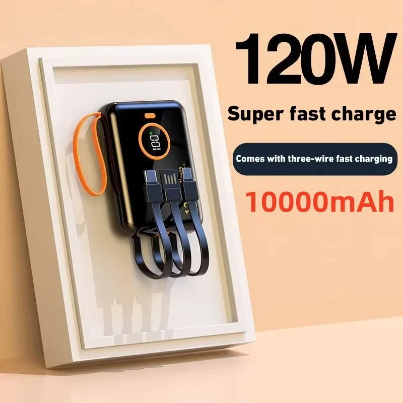 PD120W 10000mAh Mini Portable Power Bank, USB-C Detachable Cable, Bidirectional Fast Charge，For Various Mobile Phones