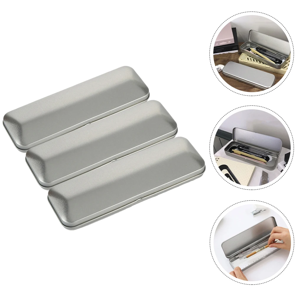 

3 Pcs Rectangular Flip Tinplate Pencil Boxes 160x54x20mm Durable Multi-function School Office Student Supplies Stationery