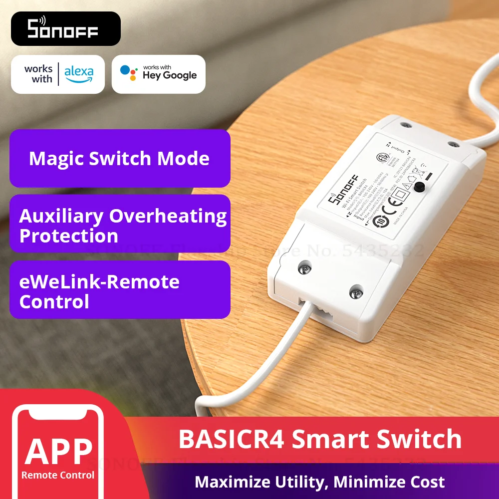 SONOFF BASICR4 Wifi Switch Smart Home Relay Light Switch Universal Breaker Timer eWeLink Remote Control Alexa Alice Google Home