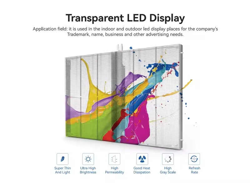 شاشة عرض LED عالية السطوع للاستخدام الداخلي والخارجي P3.91-7.81 نافذة زجاجية جدار فيديو LED شفاف