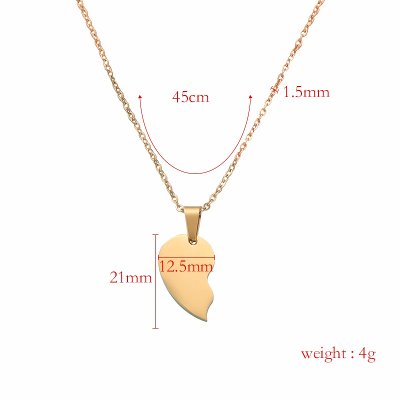 Fnixtar 5Pairs/Lot Broken Heart Stitching Pendant Necklace Mirror Polish Stainless Steel Heart DIY Custoimz BFF Necklaces