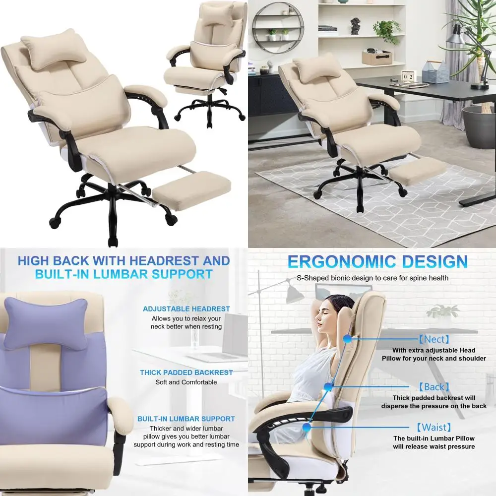 كرسي مريح للاستلقاء مع مسند للقدمين ودعم قطني للاستخدام المكتبي التنفيذي