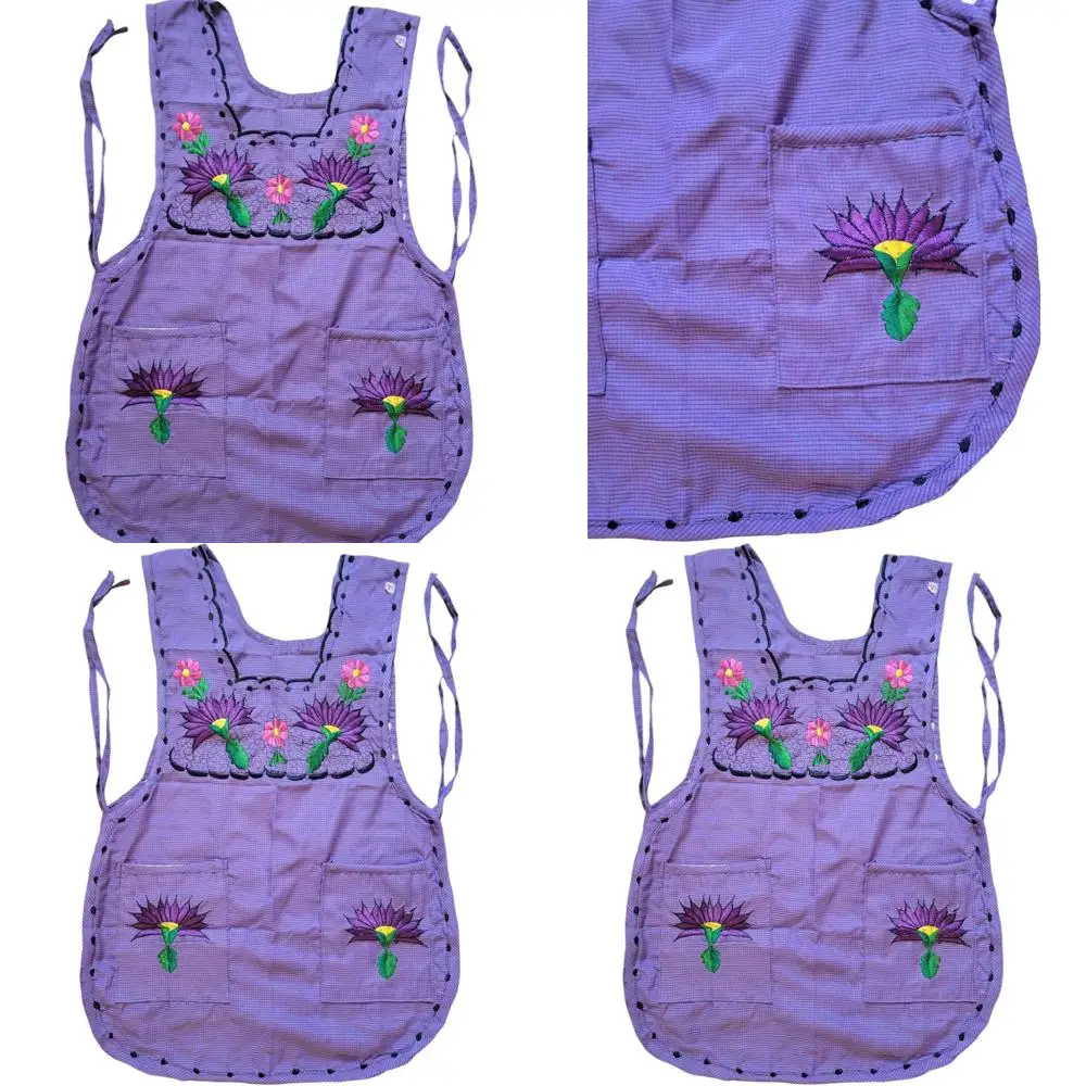 

Mexican Embroidered Women's Apron with Pockets - Handcrafted Traditional Flower Design Smocks