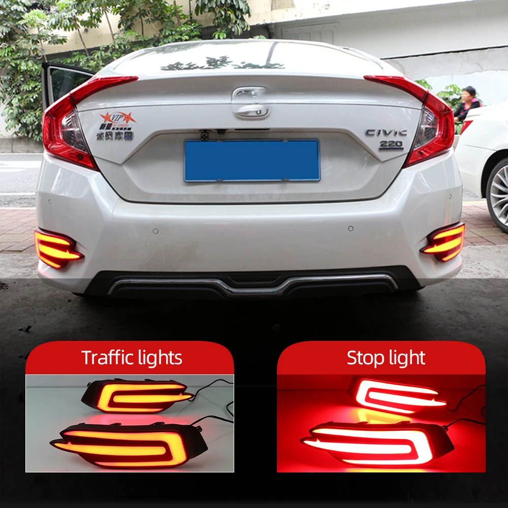 Nice 1 Pair Reflector Car LED Tail Light Rear Fog Lamp Bumper Light Auto Bulb Brake Light For Honda Civic 2016 2017 2018