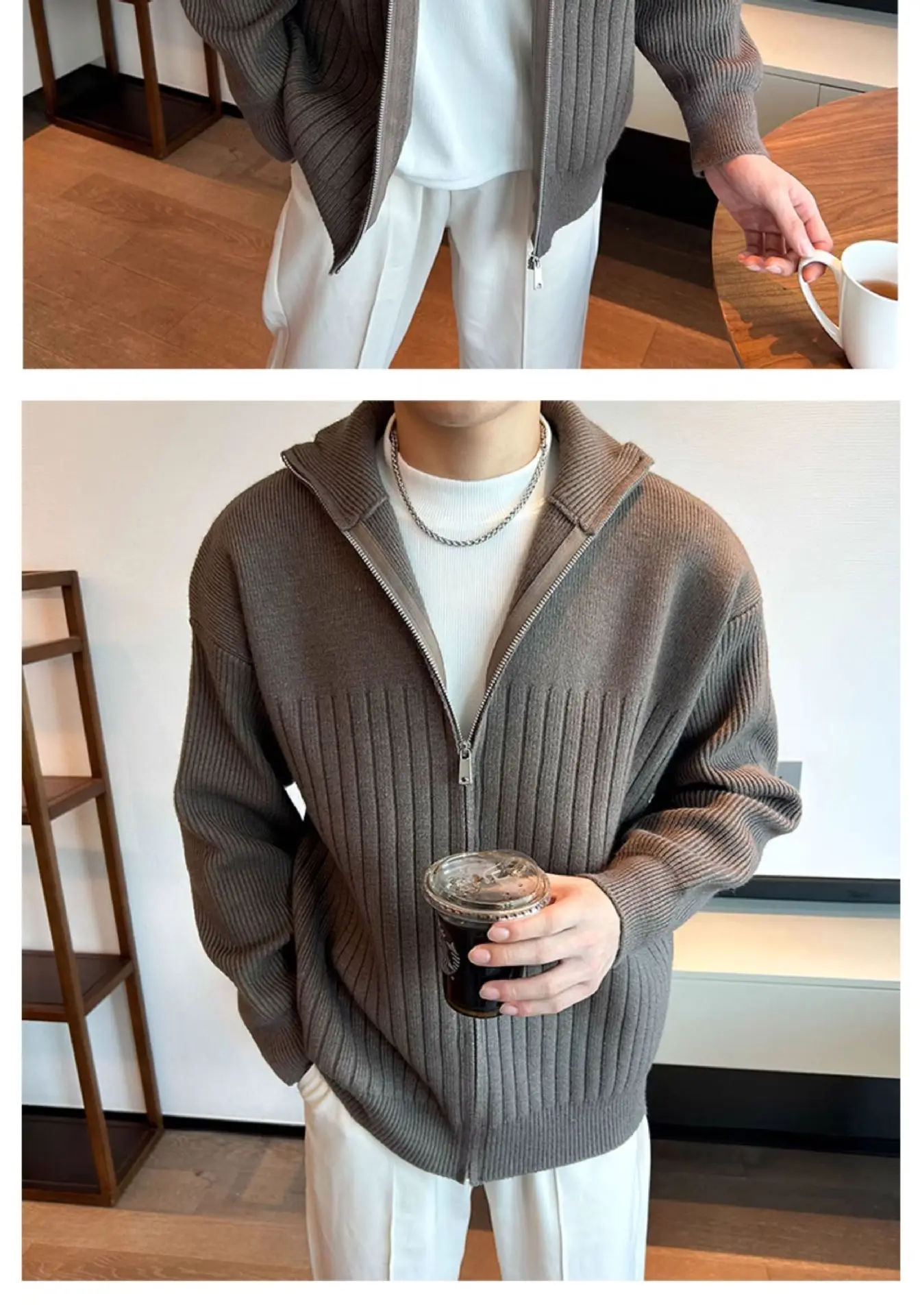 Herren Herbst Winter Gestreifter Cardigan Pullover Jungen Studenten Warme Jacke Herren Casual Pendlerjacke Weiche Bequeme Strickware – Detail 4
