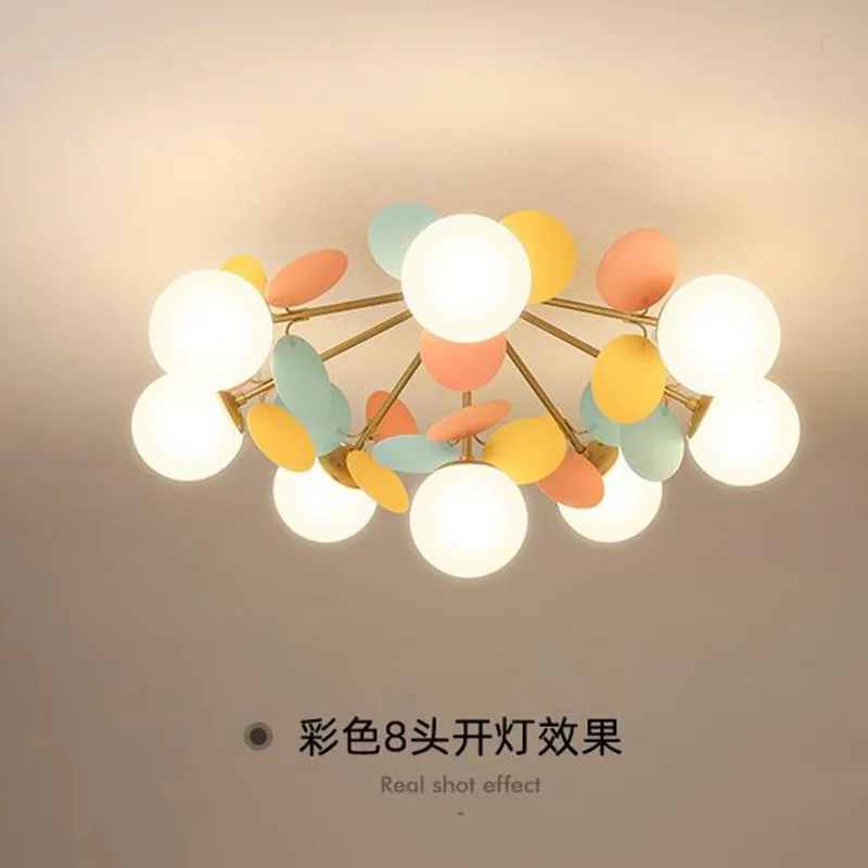 

Nordic Macron Ceiling Chandelier Frost Glass Children's Room Living Room Bedroom Hallway Colorful Home Decor Indoor Lightings