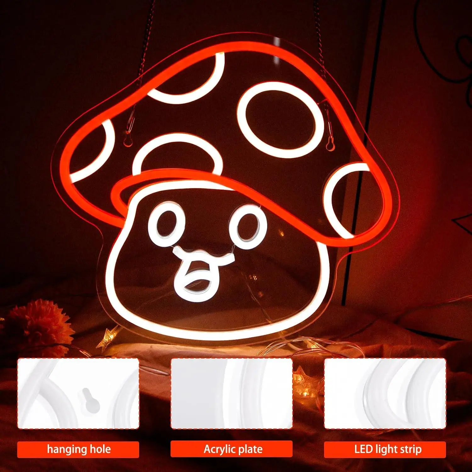 Cute Mushroom Neon Sign USB Dimmable LED Light for Kids Bedroom Game Room Nursery Party Decoration Night Light Gift For Children