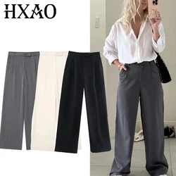 Pantaloni larghi TRAF pantaloni larghi estivi a vita alta da donna pantaloni a gamba larga pieghettati da ufficio pantaloni da donna larghi minimalisti da donna
