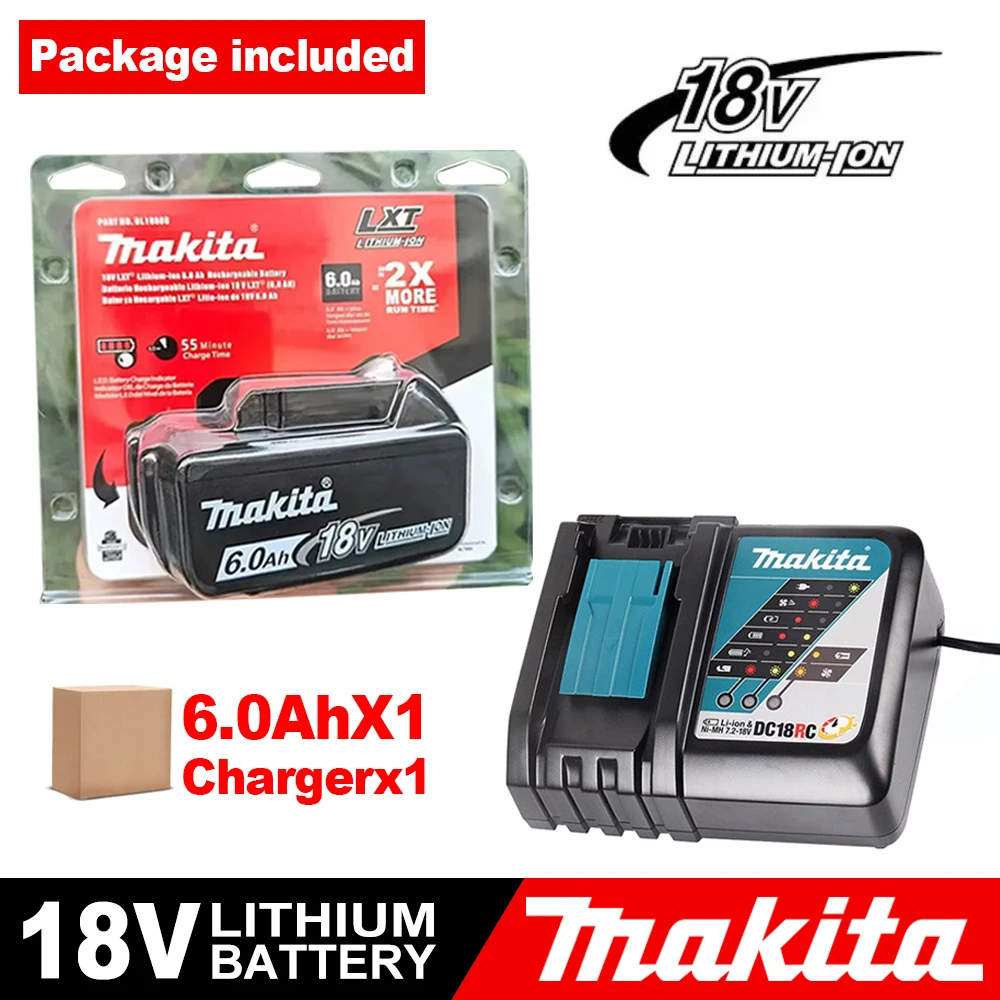 100% originele Makita-batterij, 18V 6.0Ah oplaadbare batterij, vervangt Makita BL1830B L1840B L1850B L1860B, accu voor elektrisch gereedschap