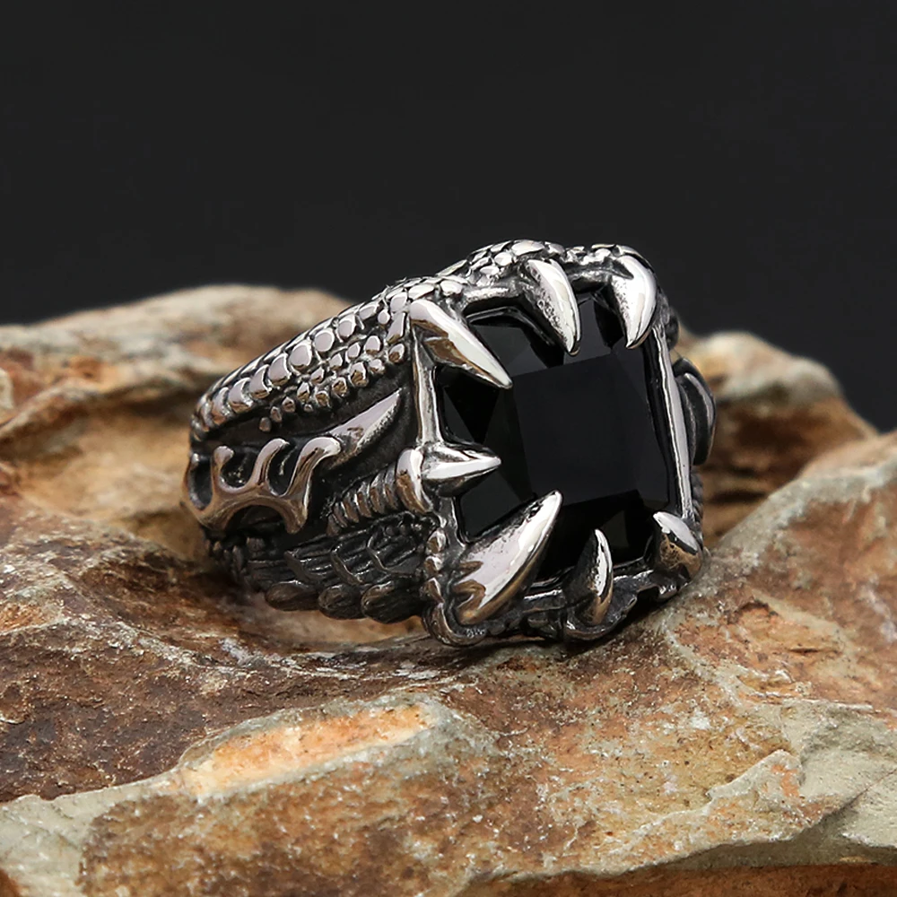 Vintage Viking Dragon Claw Stone Ring For Men Boy Stainless Steel Punk Rock Nordic Style Rings Fashion Jewelry Gift Dropshipping