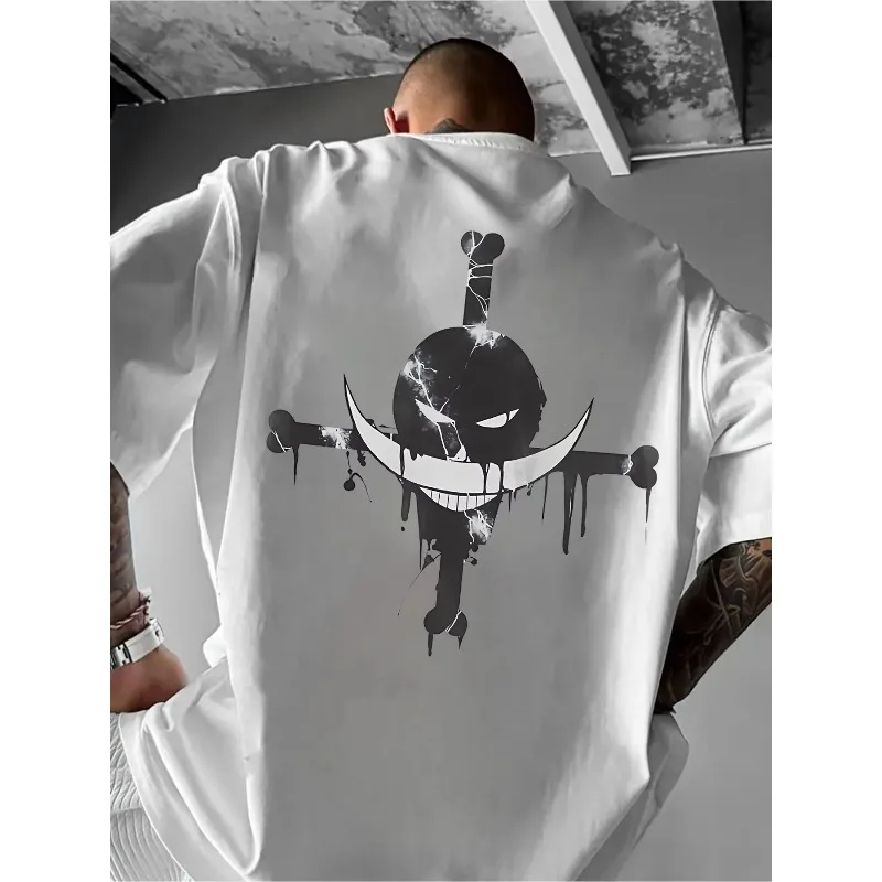 ONE PIECE Animation 2026 Summer Men's and Women's T-Shirt Loose Version Street Skull Print Casual Trend Harajuku Cotton Top