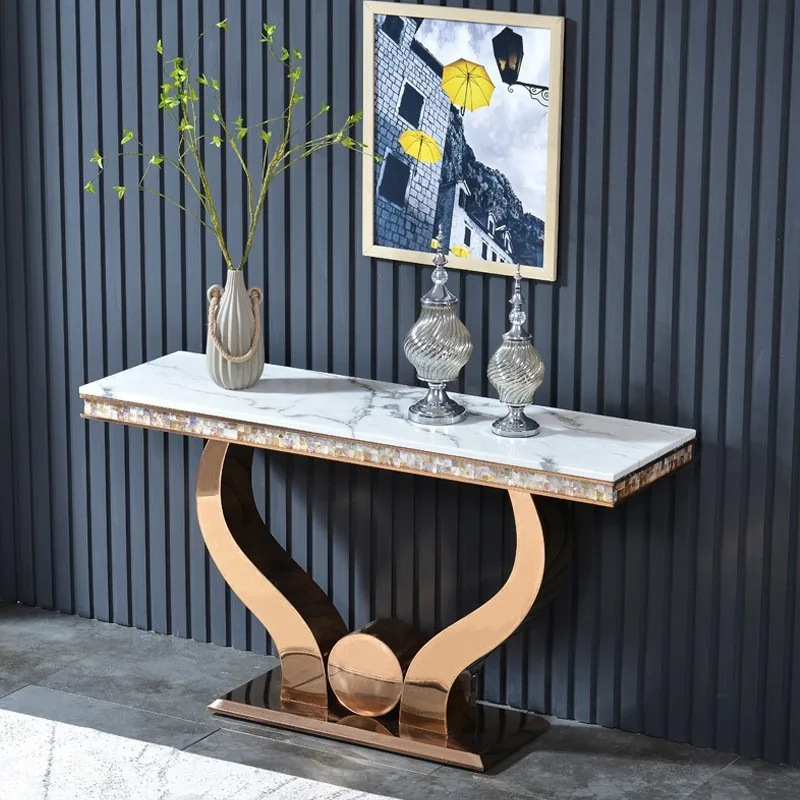

Light luxury Dali entry stone entrance table Modern simple designer entrance table Corridor stainless steel entrance table
