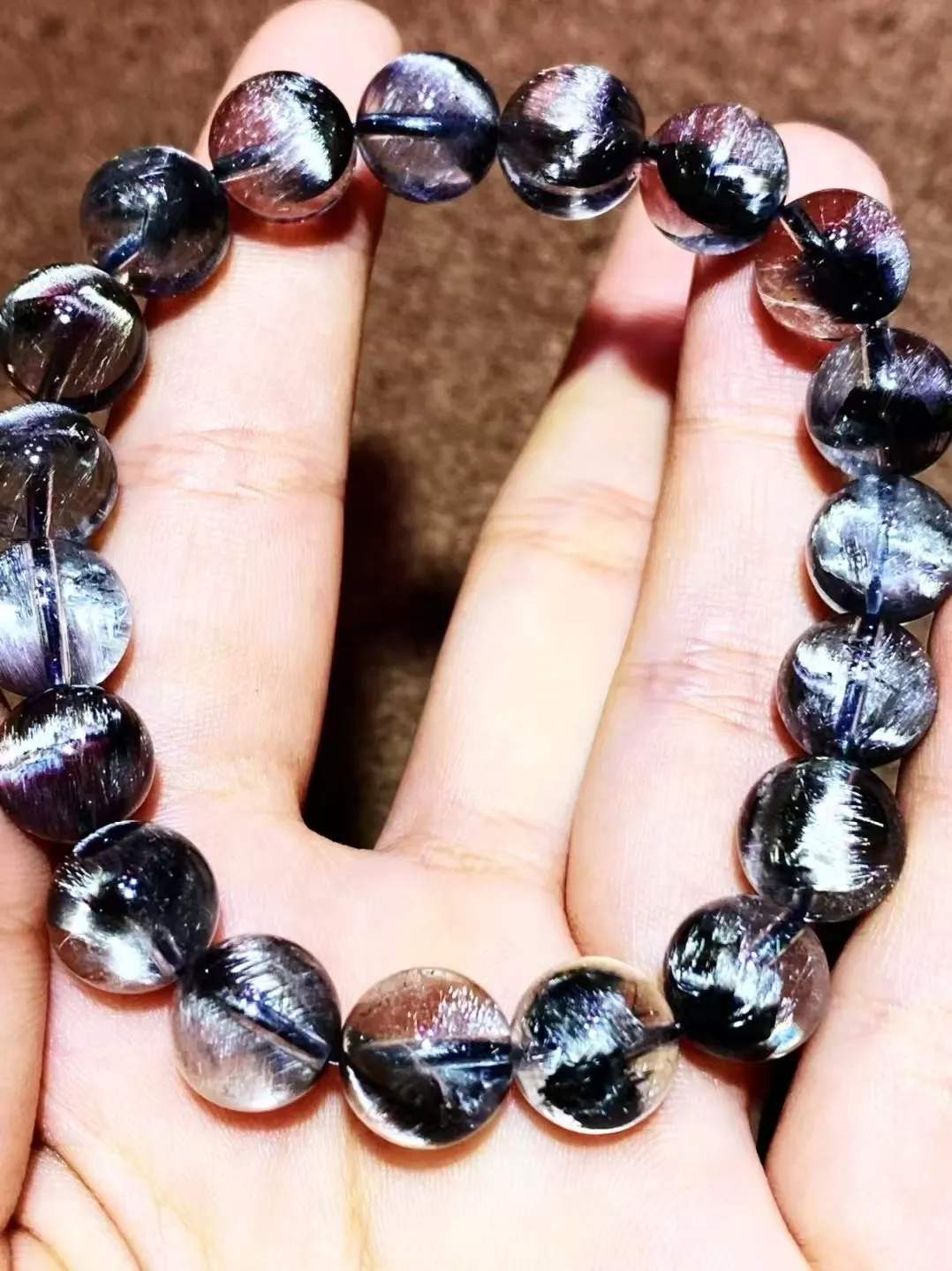 

10mm Top Natural Brookite Platinum Rutilated Bracelet Jewelry For Women Lady Men Gift Energy Clear Round Beads Strands AAAAA