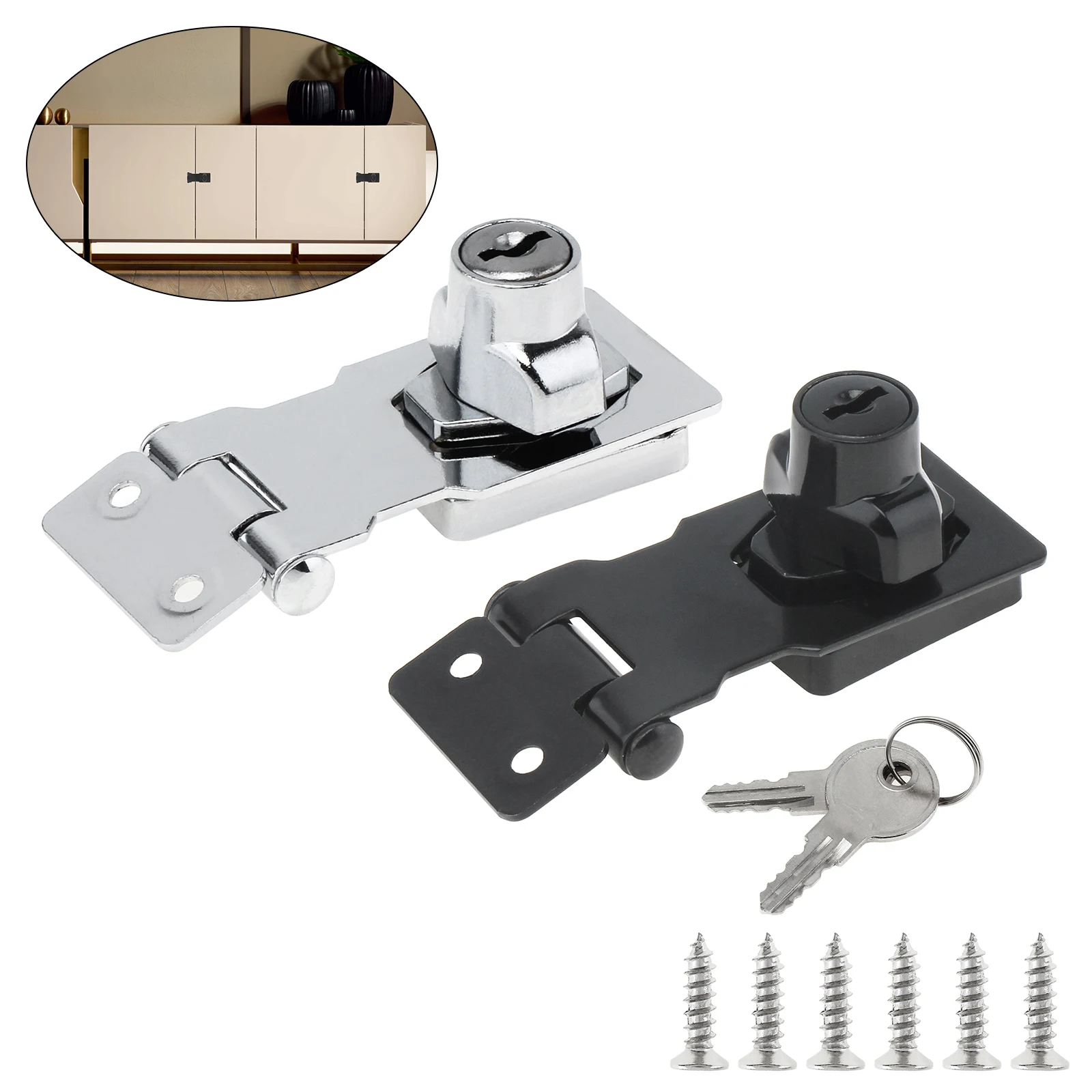 2.5 Inch Thickened Zinc Alloy Hasp Locks Safety Lock Door Latch for Cabinet / Small Doors with Keys