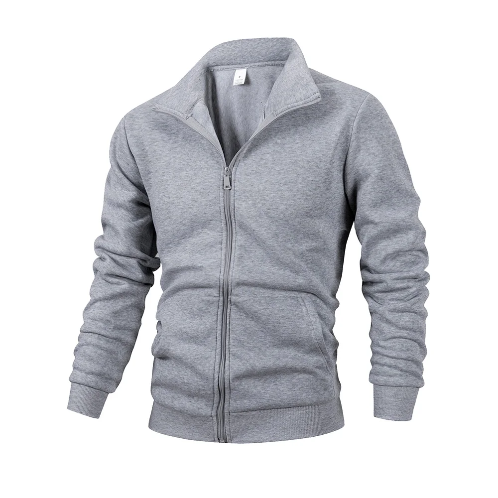 سترات رجالية كاجوال بسحاب وياقة واقفة ومعطف بلون سادة وأكمام طويلة وسترة رياضية خارجية ملابس الشارع