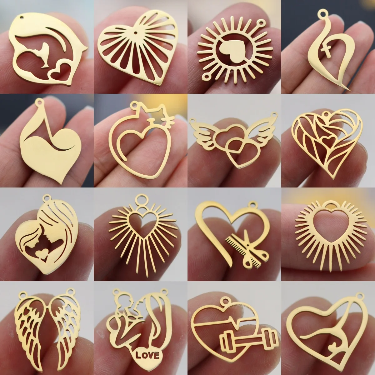 3 uds. De pulseras Vintage de corazón diy, dijes de acero inoxidable, línea artística, rayos, fabricación de joyas, pendientes de borlas, colgante de corazón de gato dulce