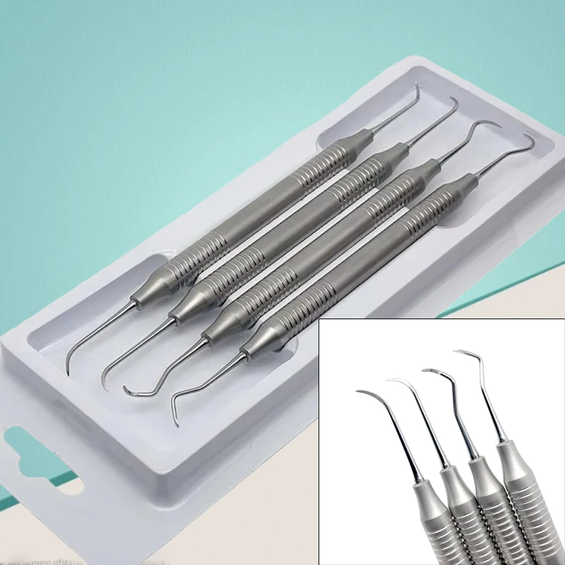 

4 шт./компл., двусторонний набор для удаления зубного камня, инструменты для чистки зубов из нержавеющей стали для стоматолога, инструменты для экзаменации полости рта, средство для удаления зубного камня