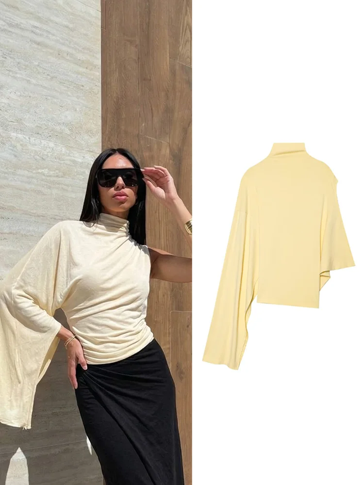 

HH Women Fashion High Neck Asymmetrical Blouse Tops Long Sleeve One Shoulder Loose Shirt Casual Spring Summer Holiday Party Tops