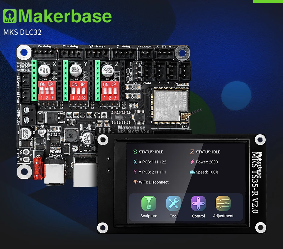 Makerbase MKS DLC32 Grbl-Controller funktioniert für Laser und CNC mit ESP32 WIFI und TS35/24 Touchscreen für Lasergravurmaschine – Detail 1