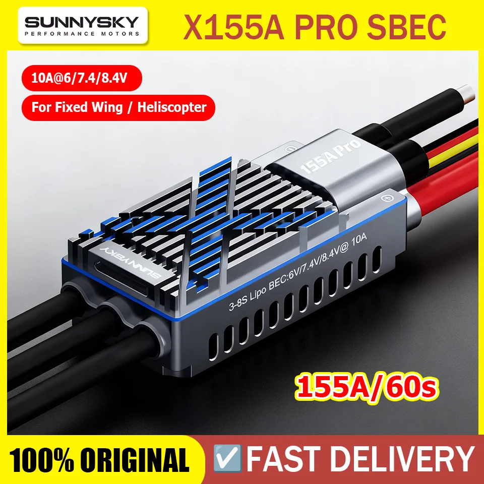 

SUNNYSKY X155A PRO SBEC Speed Controller 3-8S X155A ESC For RC 6-8S 120E Fixed-Wing Aircraft/500-600 Series Helicopter/Drone