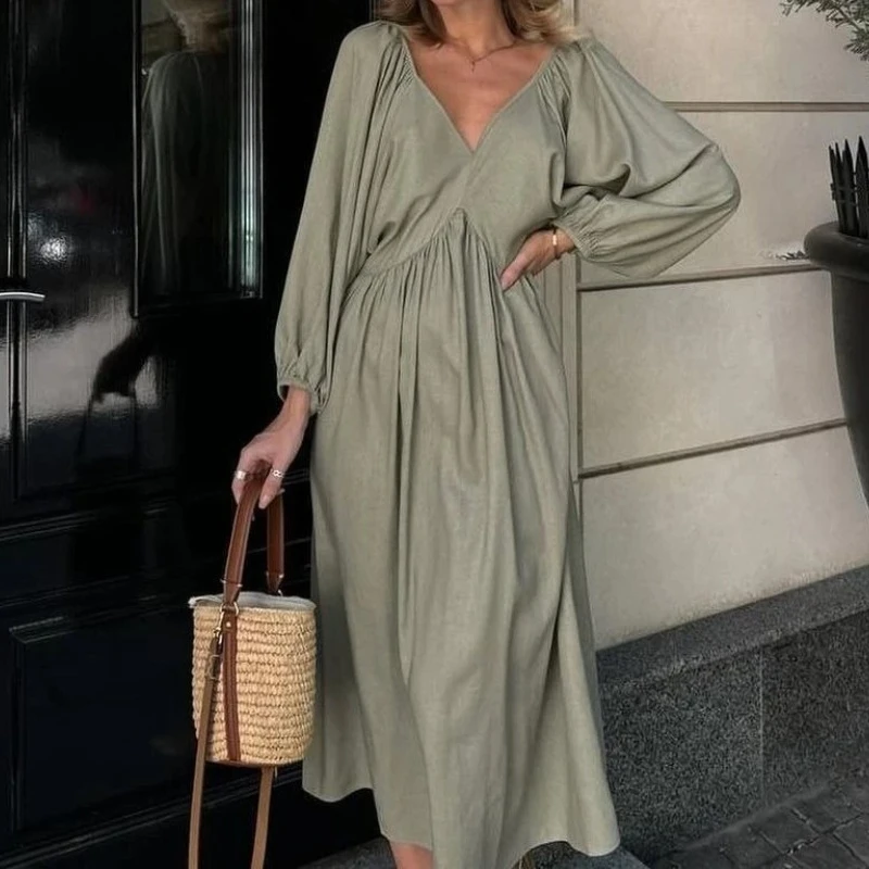 

2025 New Autumn Long Dress with Casual Temperament High-end Backless Lace up Dress Women's Clothing