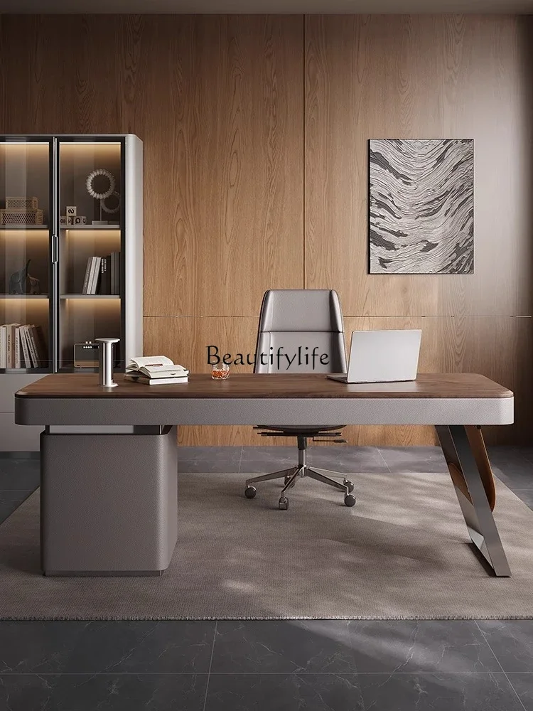 

z.-*Walnut desk premium Italian minimalist solid wood computer desk household