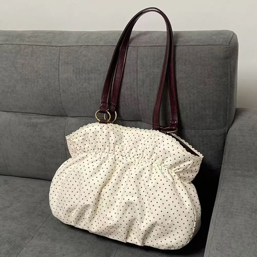 Trendy Vintage Women's Bow Handbag Aesthetic Dot Casual Chic Lady Shoulder Bags Y2k All Match Ins Underarm Bag Streetwear
