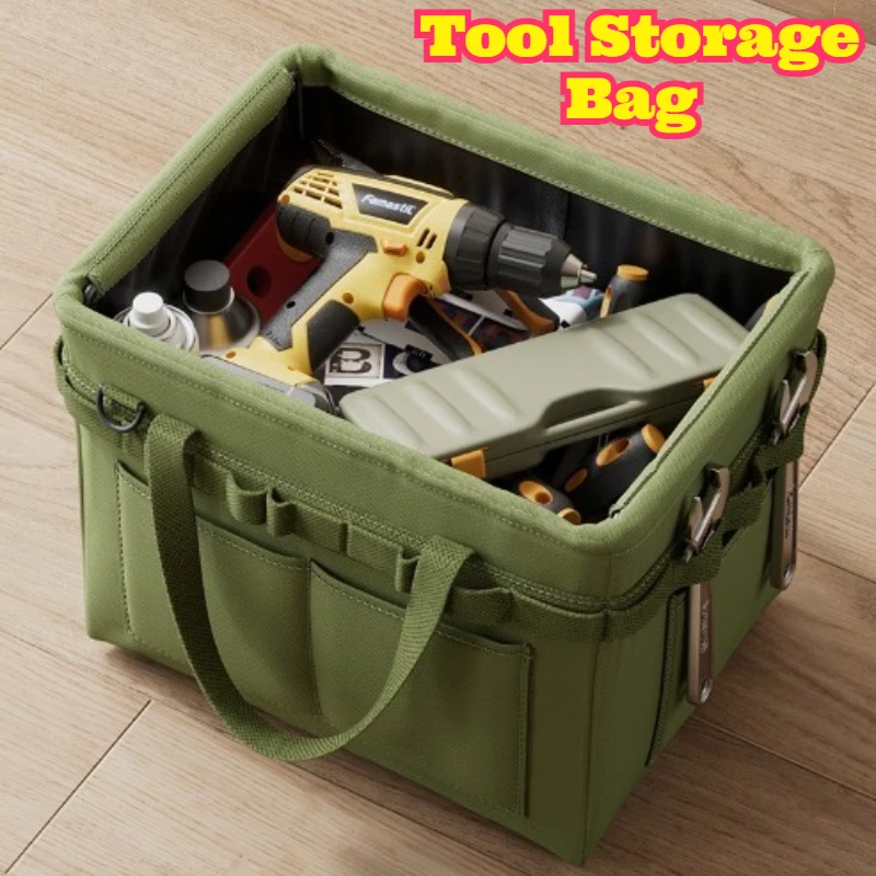

Tool Storage Bag Multi Functional Foldable Handbag Thickened Oxford Cloth Tool Organizer Side Pocket Portable Carry Household