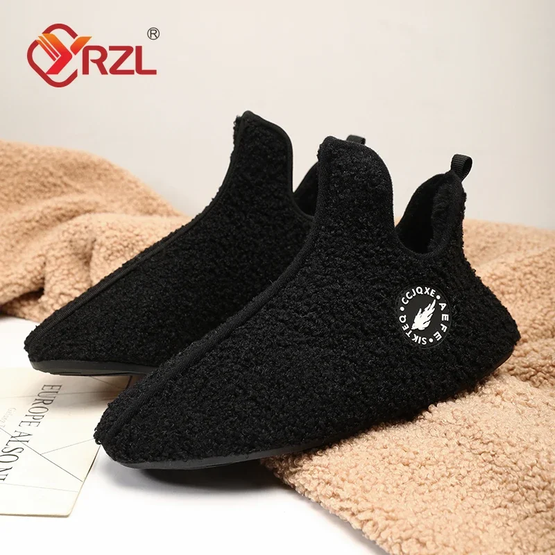 YRZL-mocassins unisex do algodão, parte superior alta, deslizamento sobre, peso leve, morno, luxuoso, interior, homens, mulheres, inverno