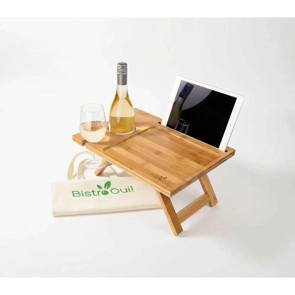 

Foldable Bamboo Wine Table - Portable Picnic Tray for Outdoor Camping Beach RV Concerts & Home Use