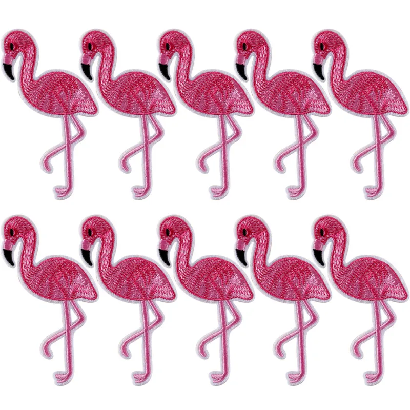 10PCS Flamingo Patch Embroidered Sew Iron On Bag Fabric Applique DIY Craft