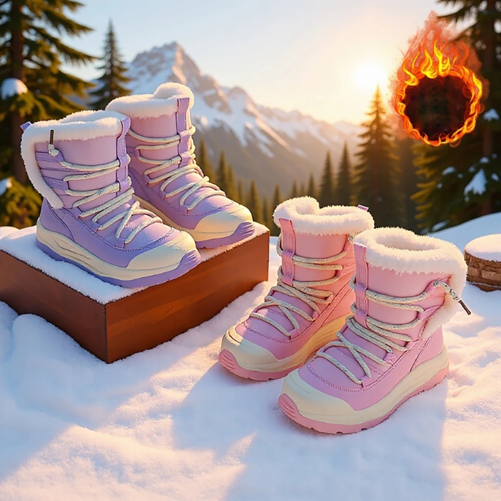 Sepatu Bot Salju Anak-anak Panjang Betis Sepatu Bot Mewah Remaja Hangat Tebal Sepatu Katun Anak Laki-laki Perempuan Tahan Air Antilicin