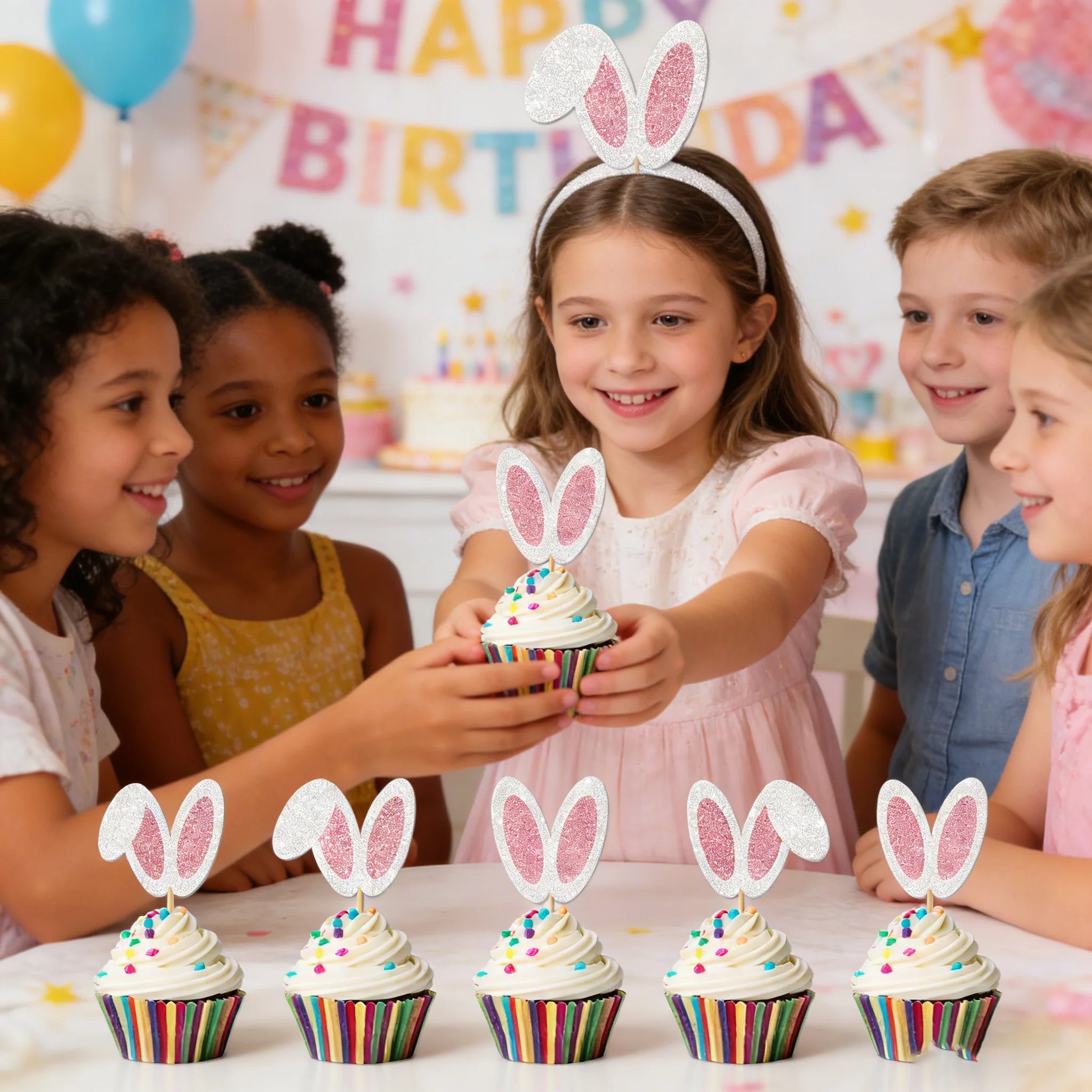 Süße Osterhasenohren Cupcake Dekor Frohe Ostern Kaninchen Kuchen Topper Essen Picks für Kinder Geburtstag Ostern Party Dekorationen Werkzeuge