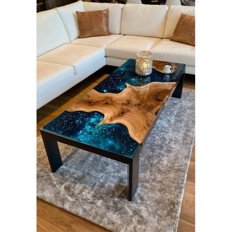 custom.Luxury Modern Custom River Starry Night Design Epoxy Resin Wood Table