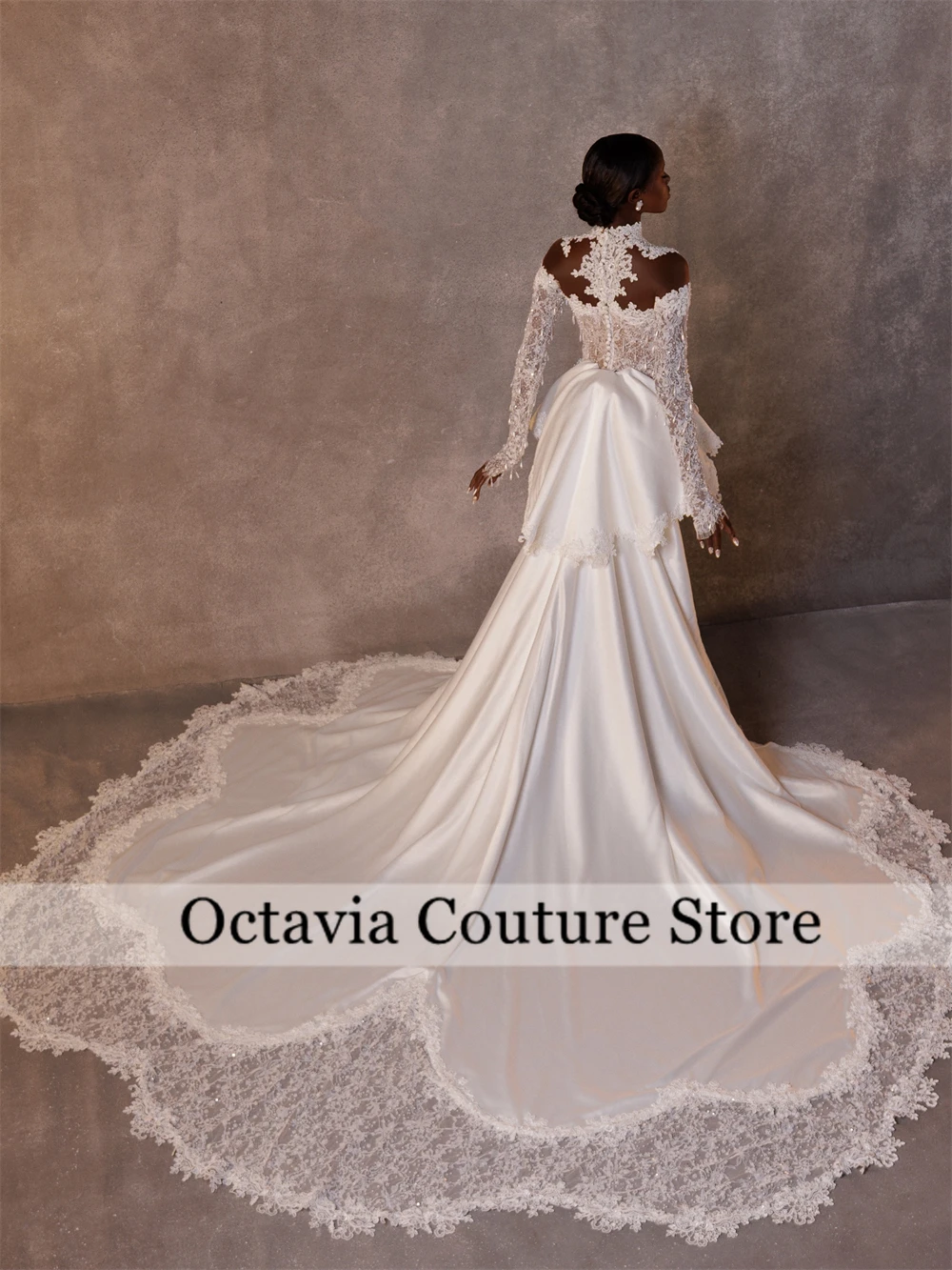 Customized Mermaid Wedding Dress Charming Sweetheart Long Sleeves Lace Applique Court Train Bridal Gown