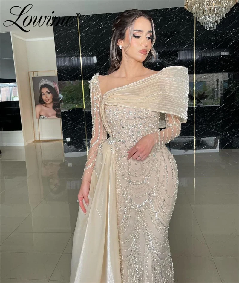 Abendkleider Elegant Arabic Party Dresses For Wedding 2024 Custom Plus Size Dubai Long Sleeve Beaded Sequins Women Evening Gowns