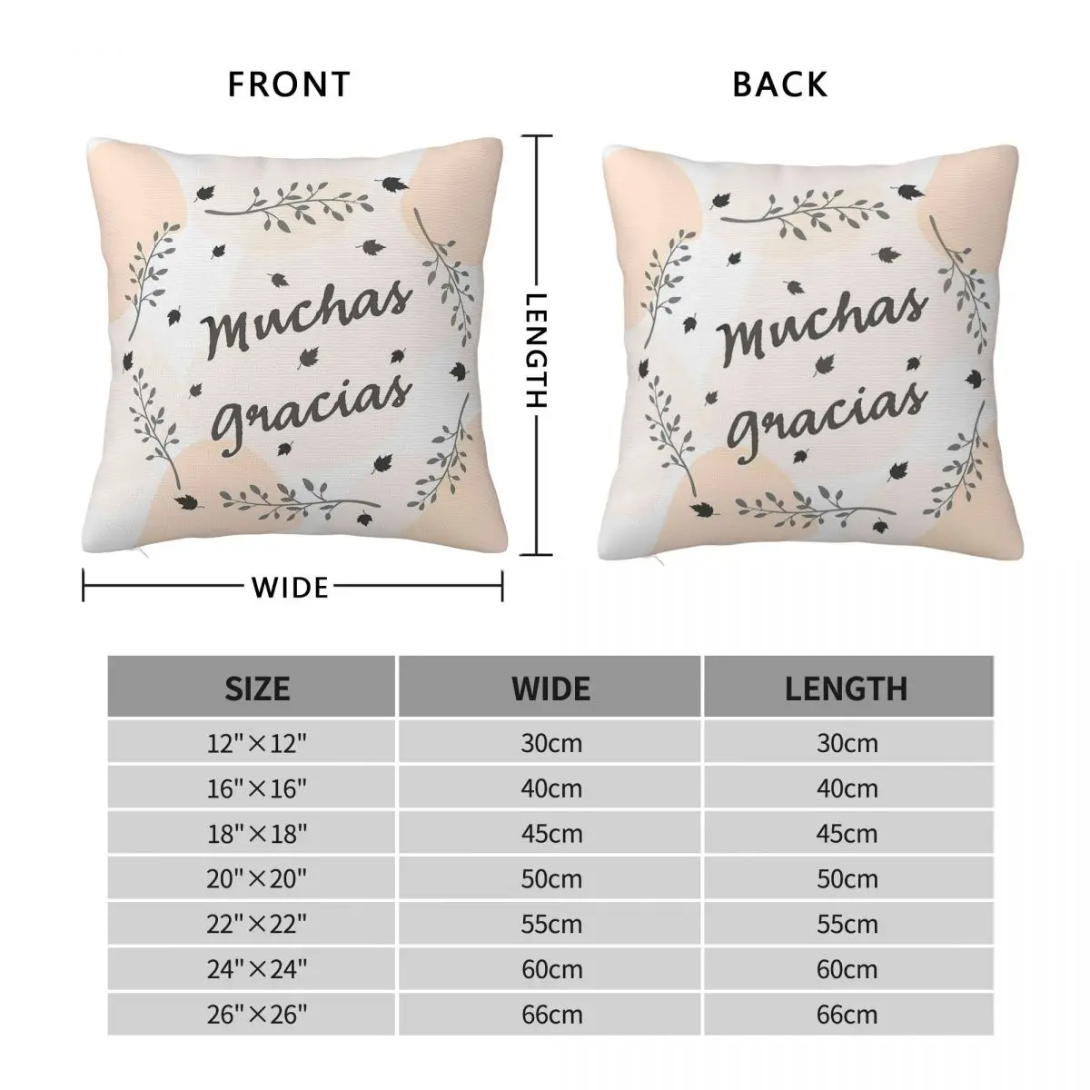 Muchas Gracias Leaves Wreath Square Pillowcase Polyester Linen Velvet Creative Zip Decorative Pillow Case Bed Cushion Case