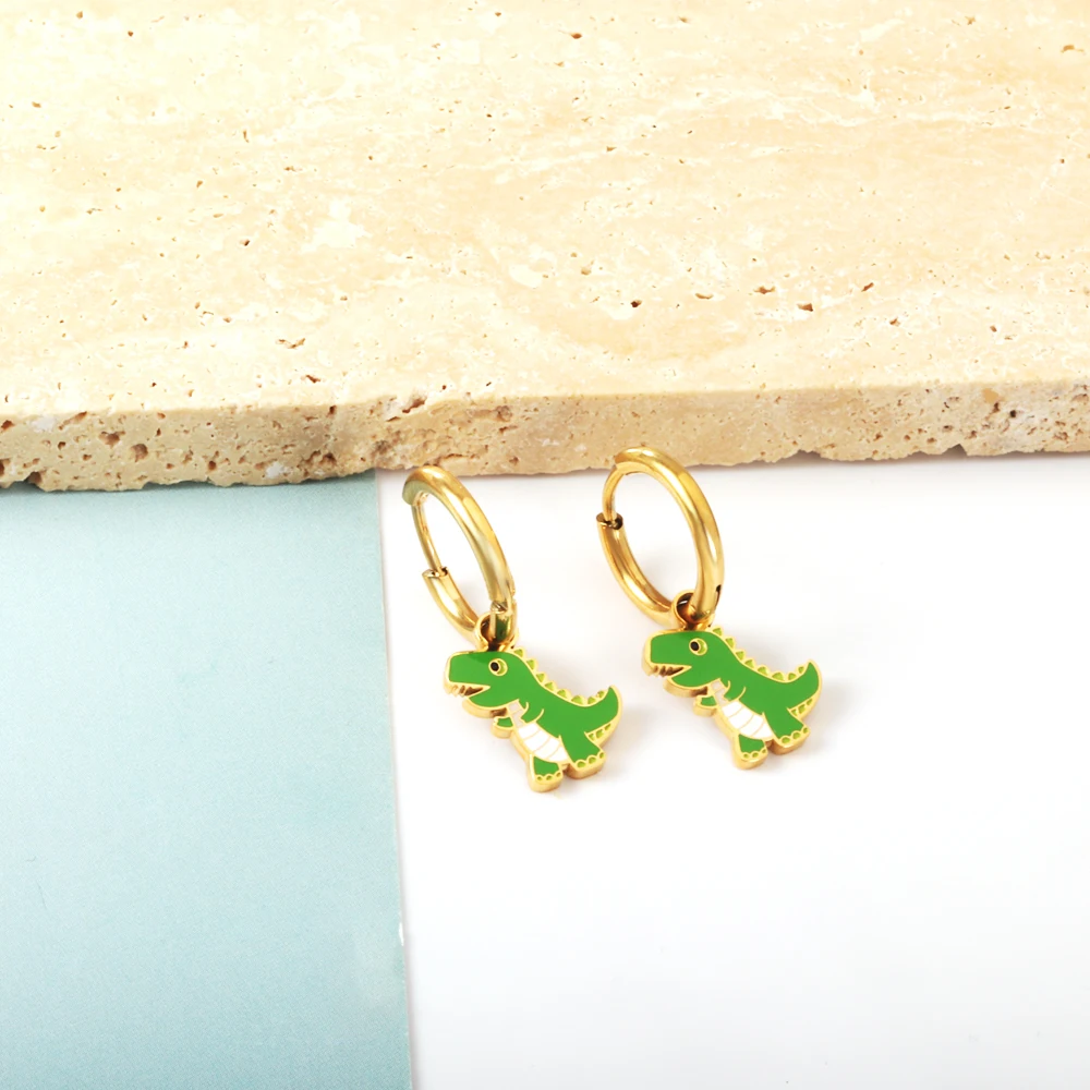 LUXUSTEEL Golden Animal Style Women's Hoop Earrings Stainless Steel Earring Panda Dinosaur Elephant Frog Drop Ear Ring Jewelry view 5