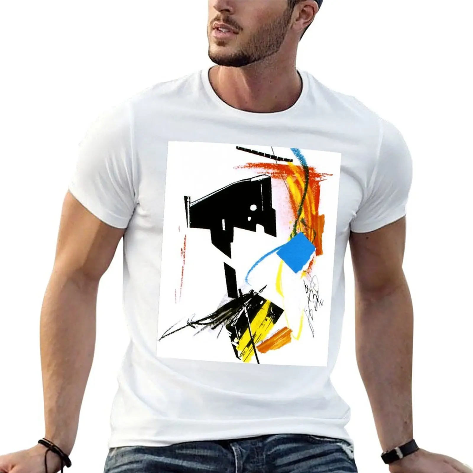 

Black, blue and yellow abstract cityscape collage T-Shirt man t shirts for men man graphic t shirt T-Shirt