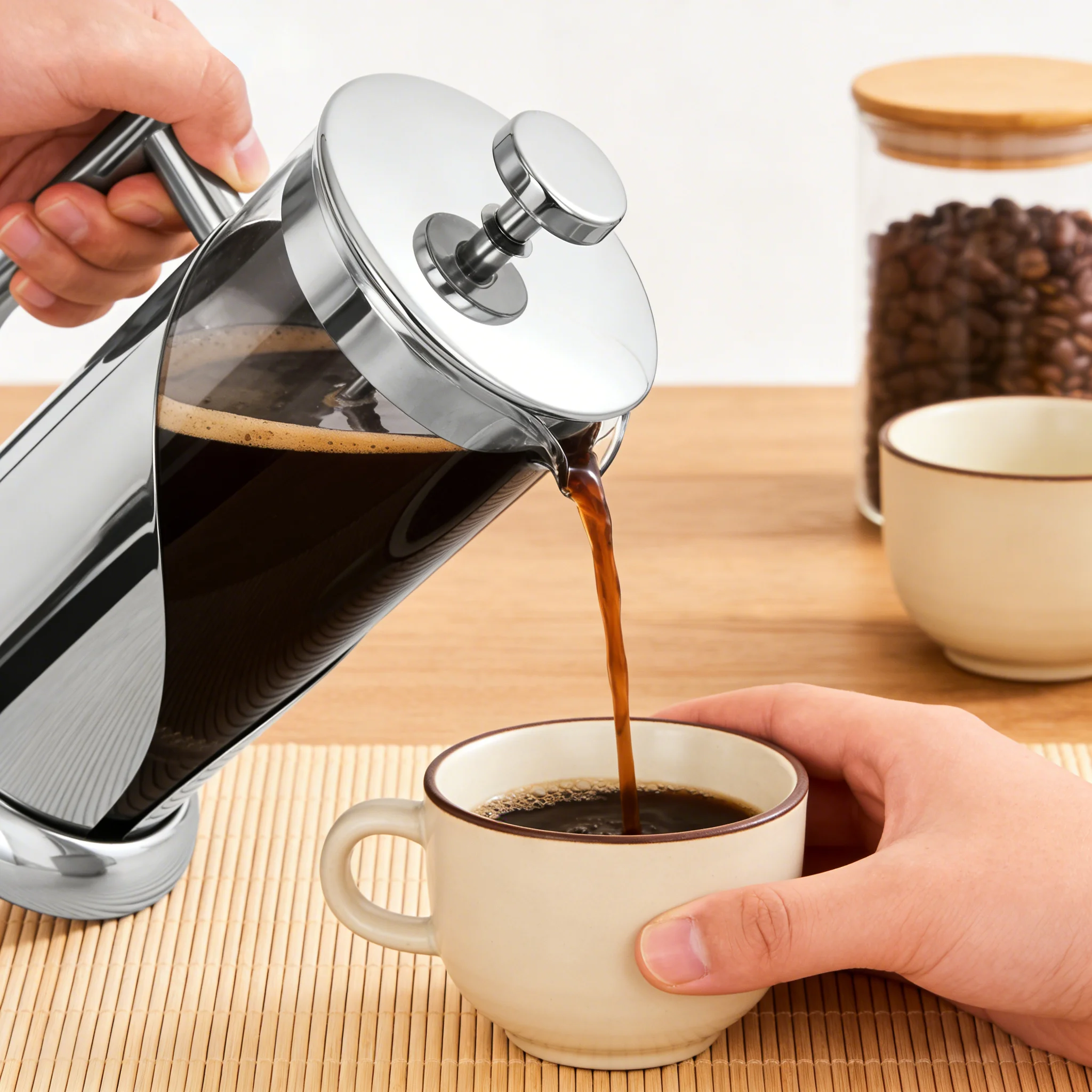 

1000ml French Press Coffee Maker with Filter, Heat Resistant Glass & Stainless Steel Brewer, Pour Over Kettle Included, for Fast