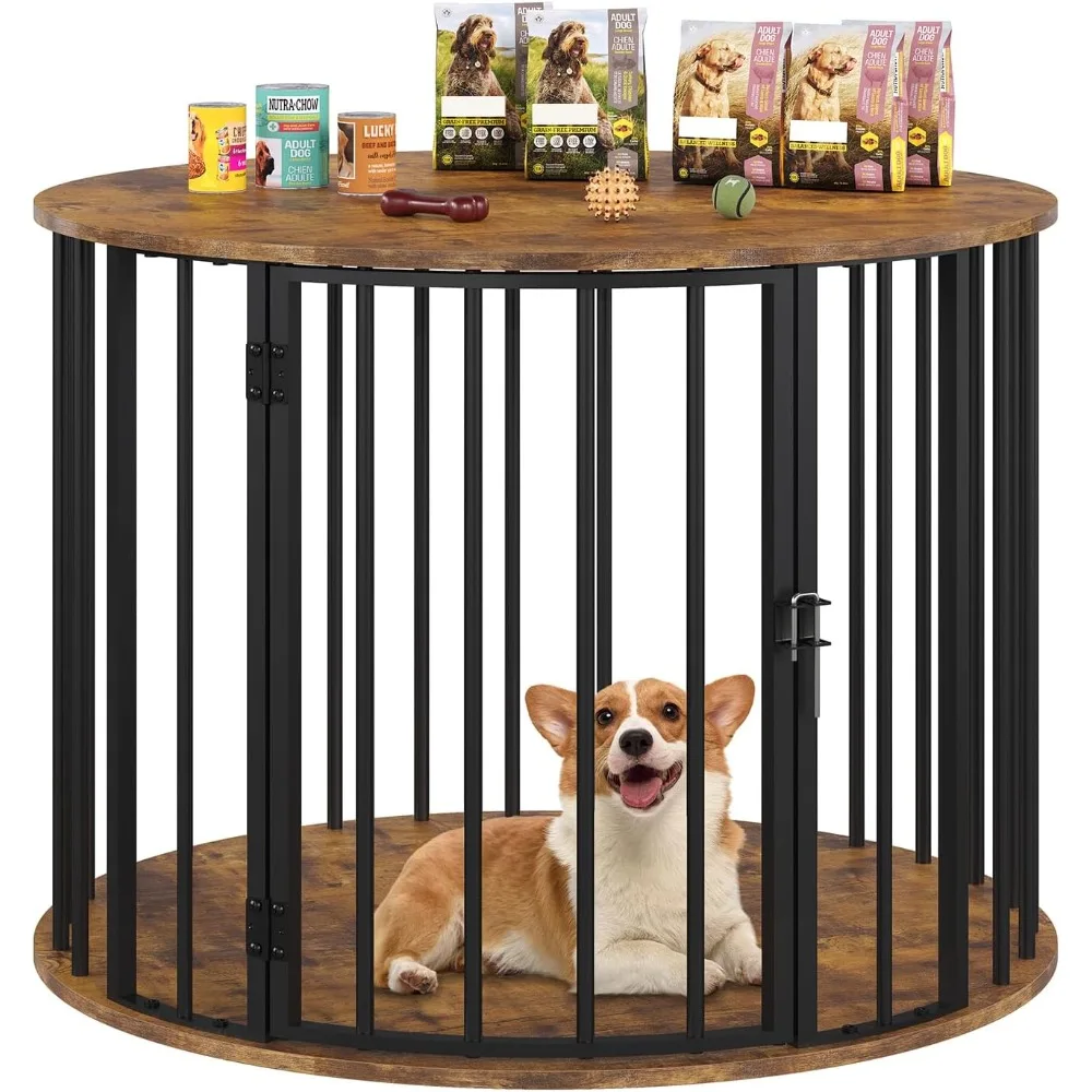 

32 Inch Dog Crate Furniture for Large Medium Dogs, Wooden Dog Kennel Indoor Decorative Pet House Side End Table, Round Dog Cage,