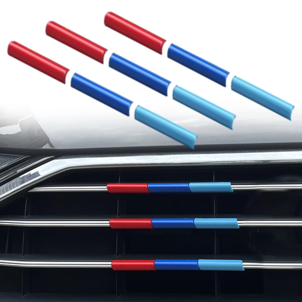 9pcs Car Front Grille Trim Strips Racing-Grills Decorative Three-Color For Audi A6 C8 4K 2019 2020 2021 2022