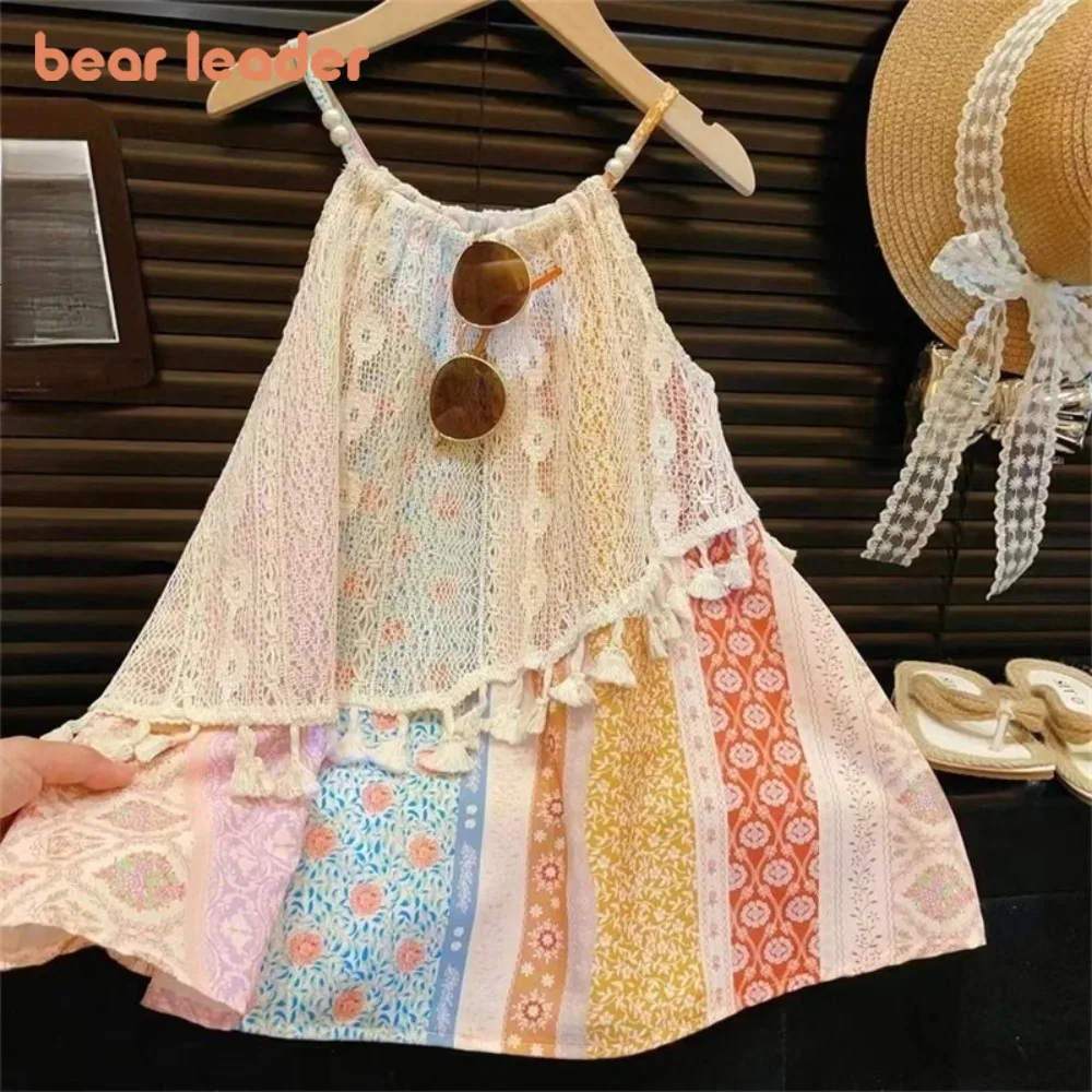 Bär Führer Sommer Koreanische Version Mädchen Casual Kleider Gedruckt Quaste Hosenträger Kleid Süße Nette Böhmischen Stil Kinder Kleidung