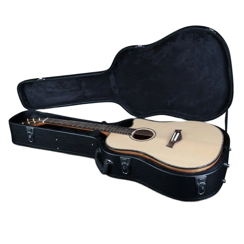 Wood Guitar Box Guitar Hardcase Black PVC Leather Material Velvet with Foam Lining for Acoustic or Classic Guitar 40\