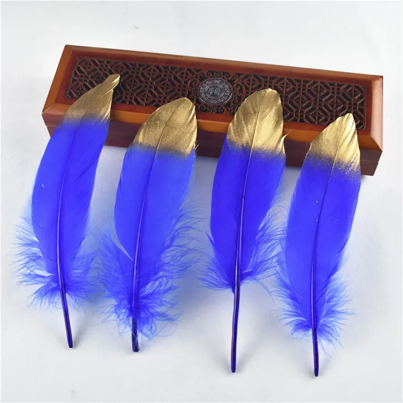10 Stück/Set, goldfarben beschichtete, natürliche Gänsefedern für Bastelarbeiten, Hüte, Verzierungen, Federn, Dekoration, DIY-Hochzeitsdekoration. – Detail 4