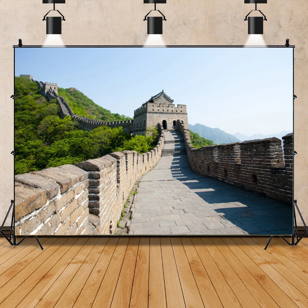 จีน Great Wall ฉากหลังที่มีชื่อเสียงสถาปัตยกรรม Great Wall Vintage กำแพงอิฐพื้นหลังสำหรับครอบครัวอเมริกัน Decor Props