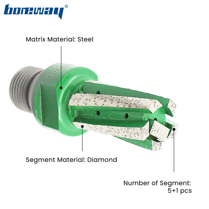 Boreway 1/2"Gas Diamond Finger Bit D22*40T CNC Segment Drill Router Bit With Water Hole In Bottom And Side For Granite Counter