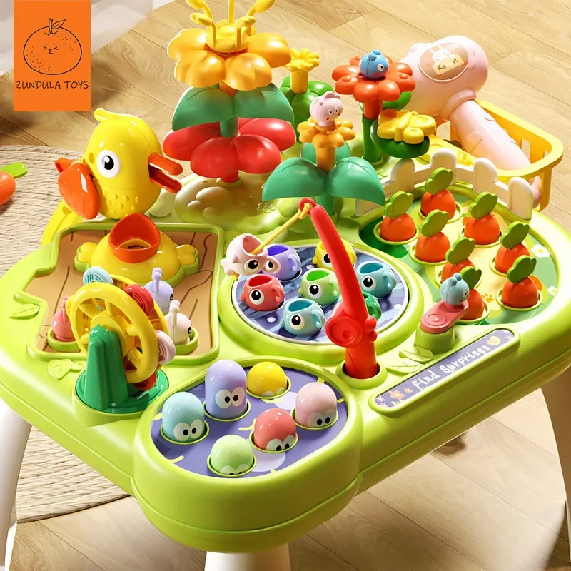 

Toddler Montessori Toy Fishing Whac A Mole Pull Carrot Feeding 4-In-1 Multifunctional Music Toy Learning Educational Baby Gift