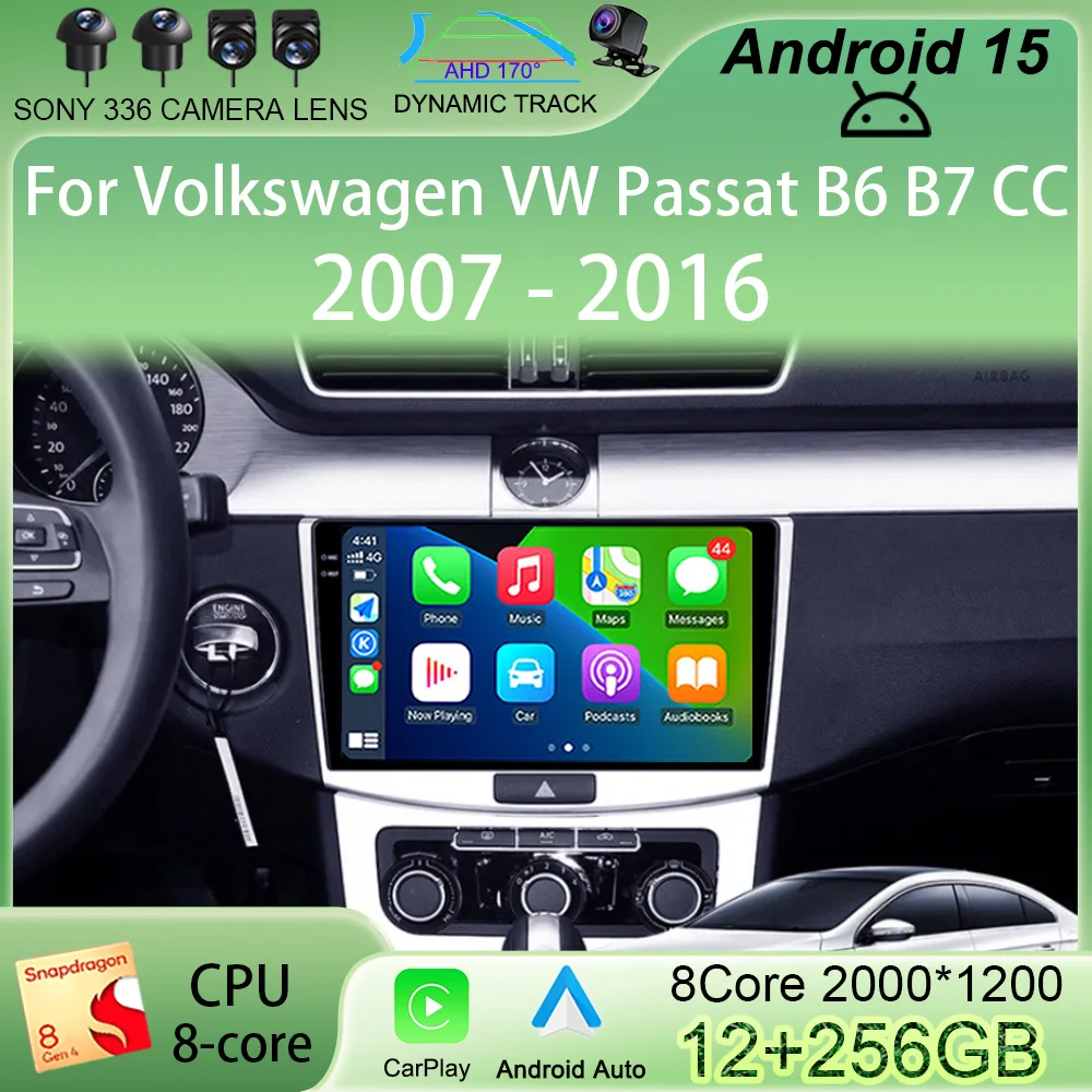 

Multimedia Player Android 15 For Volkswagen VW Passat B6 B7 CC 2007-2016 Carplay Auto GPS Car Radio 4G+WIFI QLED 2din 360 Camera